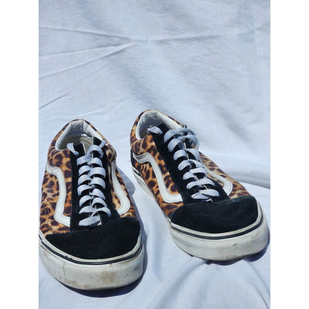 Vans Old Skool Leopard Print Suede Low Top Sneakers Womens 10.5 Mens 9 Black - Picture 1 of 5